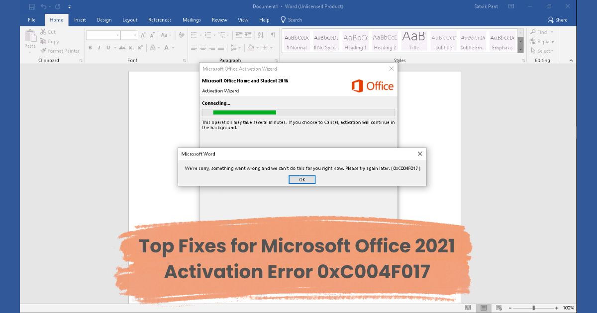 Office 2021 Activation Error 0xC004F017