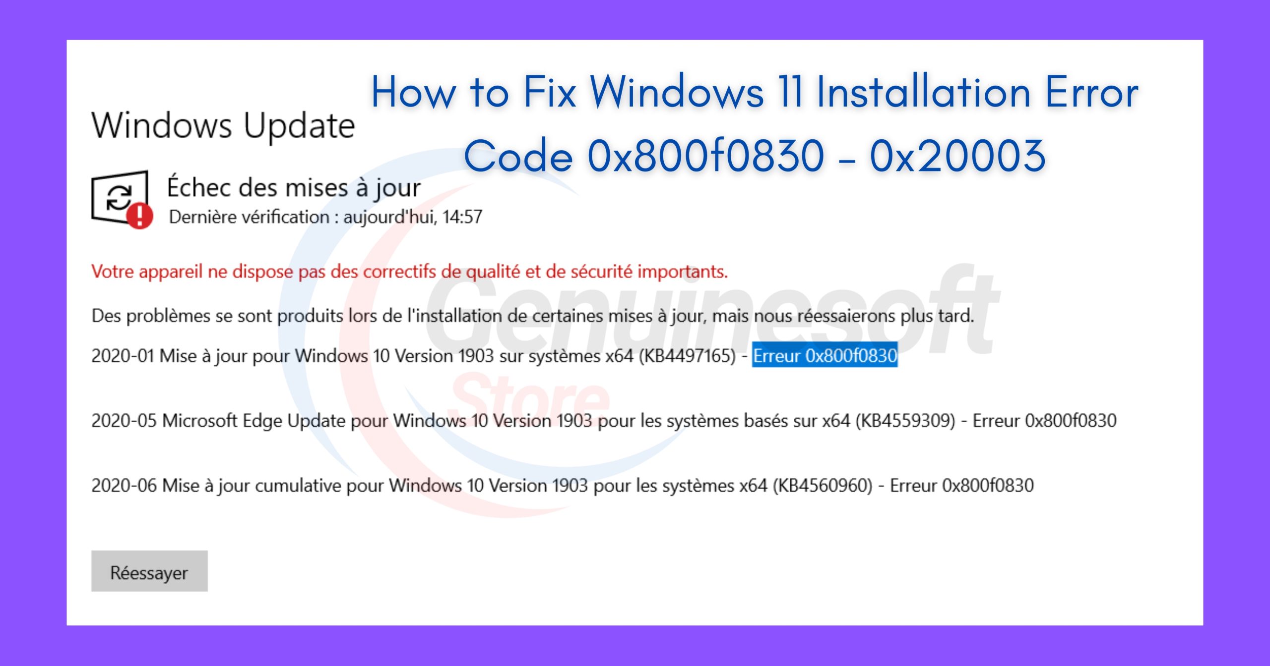 Windows 11 Installation Error Code 0x800f0830